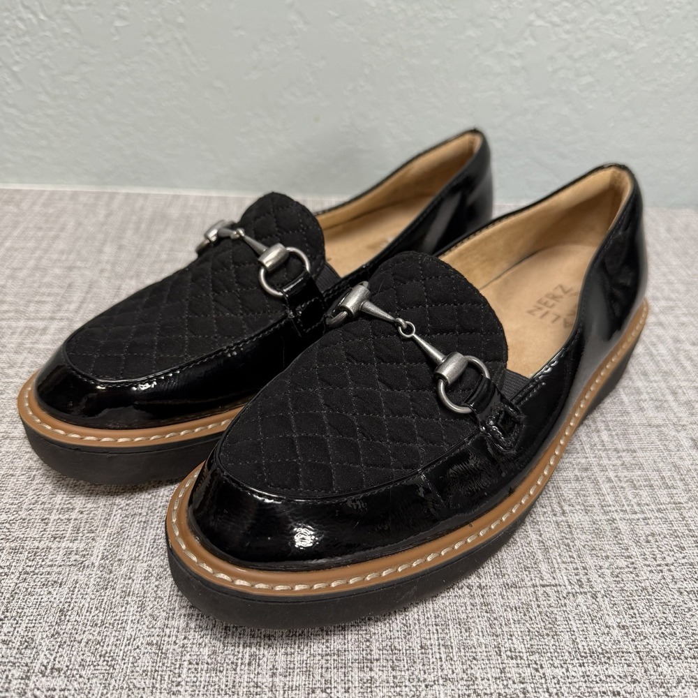 Naturalizer Adiline-Bit Black Patent Leather Quilted Horsebit Loafers Womens 6.5